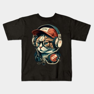 Cat Jam Session- Headphones On Kids T-Shirt
